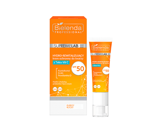  Гидро-ревитализирующий защитный крем для лица с Tetra-Vit C SPF 50 SUPREMELAB ENERGY BOOST, 40 мл.